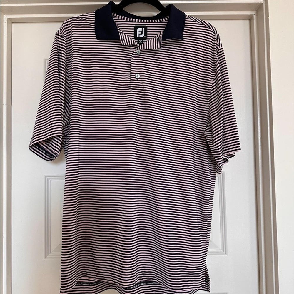 Navy Blue & Pink Striped FootJoy Golf Shirt Medium